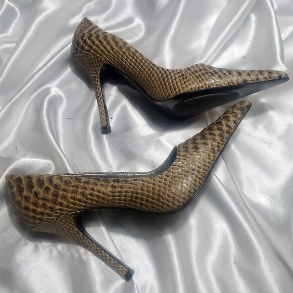 CHARLES BY CHARLES DAVID brown tan croc leather pointy toe high heel pumps SZ 7 - Picture 4 of 5